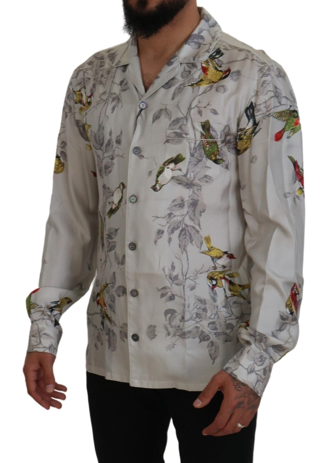 Dolce & Gabbana Camisa casual elegante con estampado de pájaros de seda
