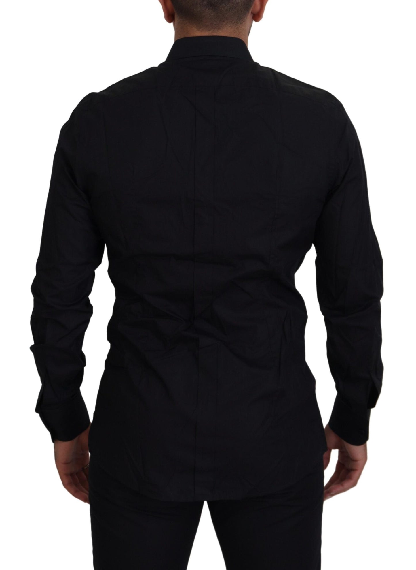 Dolce & Gabbana Elegante camisa de vestir negra slim fit con bordado de corona