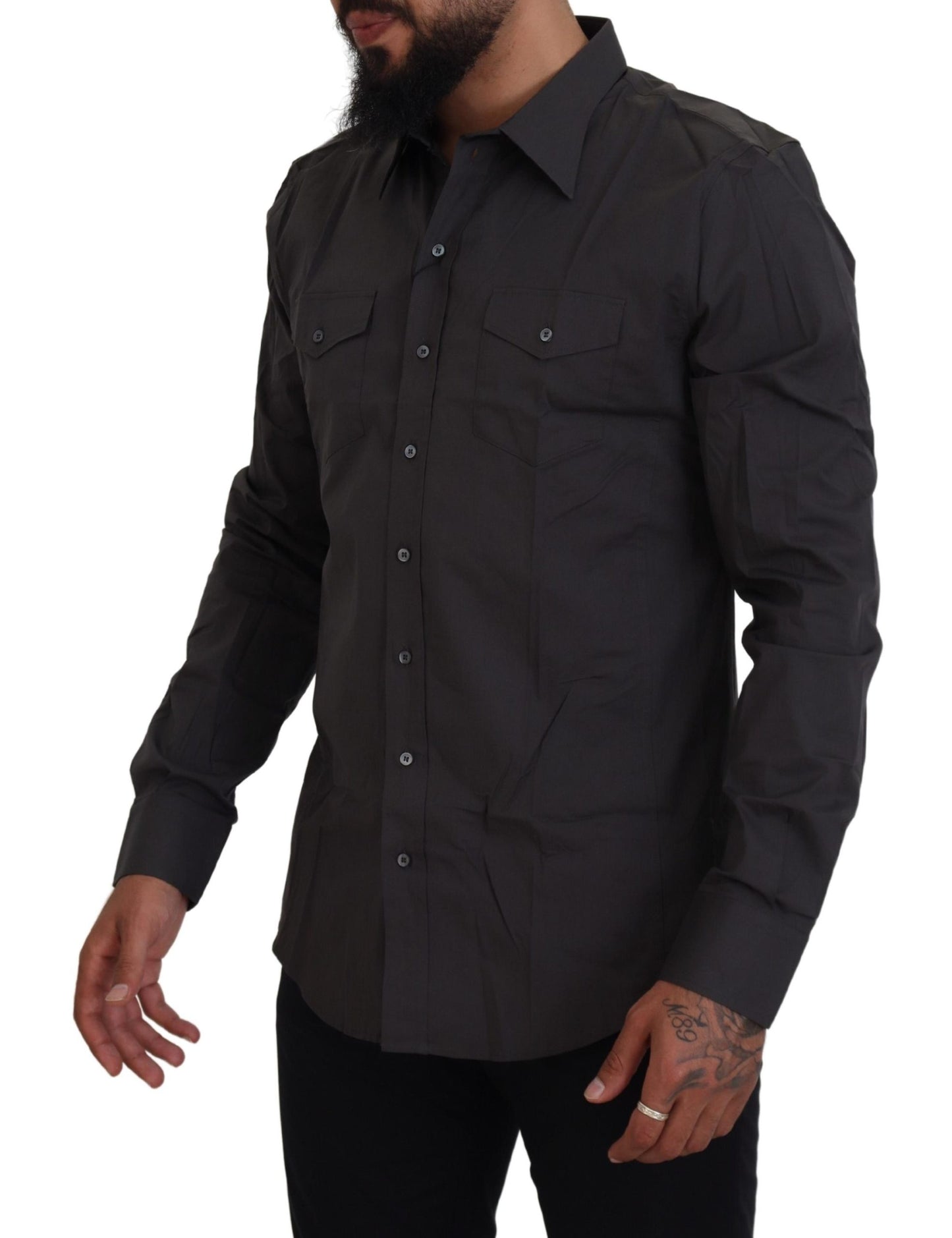 Dolce & Gabbana Camisa de vestir elegante gris Sicilia Slim Fit