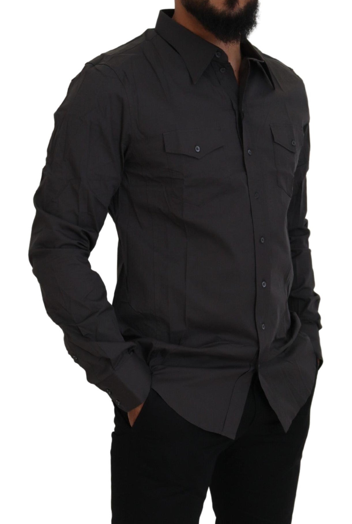 Dolce & Gabbana Camisa de vestir elegante gris Sicilia Slim Fit