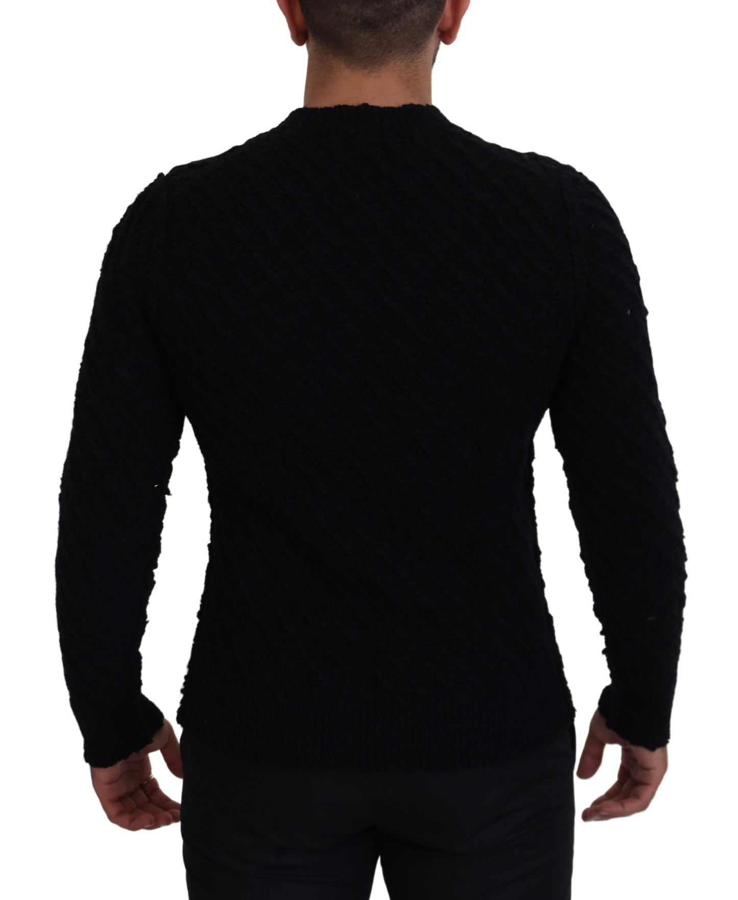 Dolce & Gabbana Elegante jersey negro con cuello de pico en mezcla de lana
