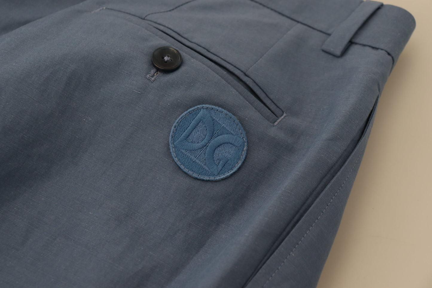 Dolce & Gabbana Elegante Pantalón Azul De Lino-Algodón