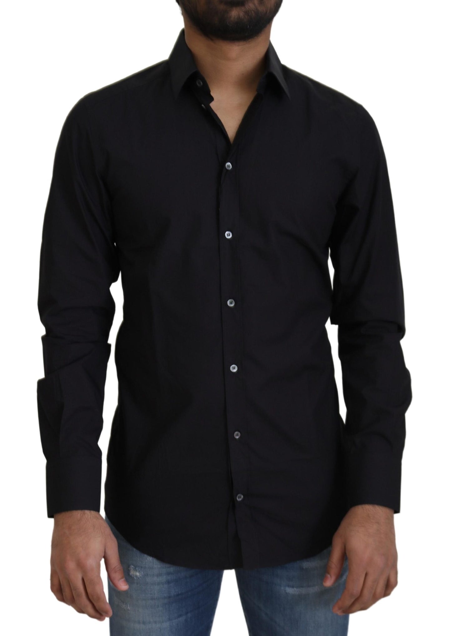 Dolce & Gabbana Camisa de vestir elegante de algodón negra de corte slim
