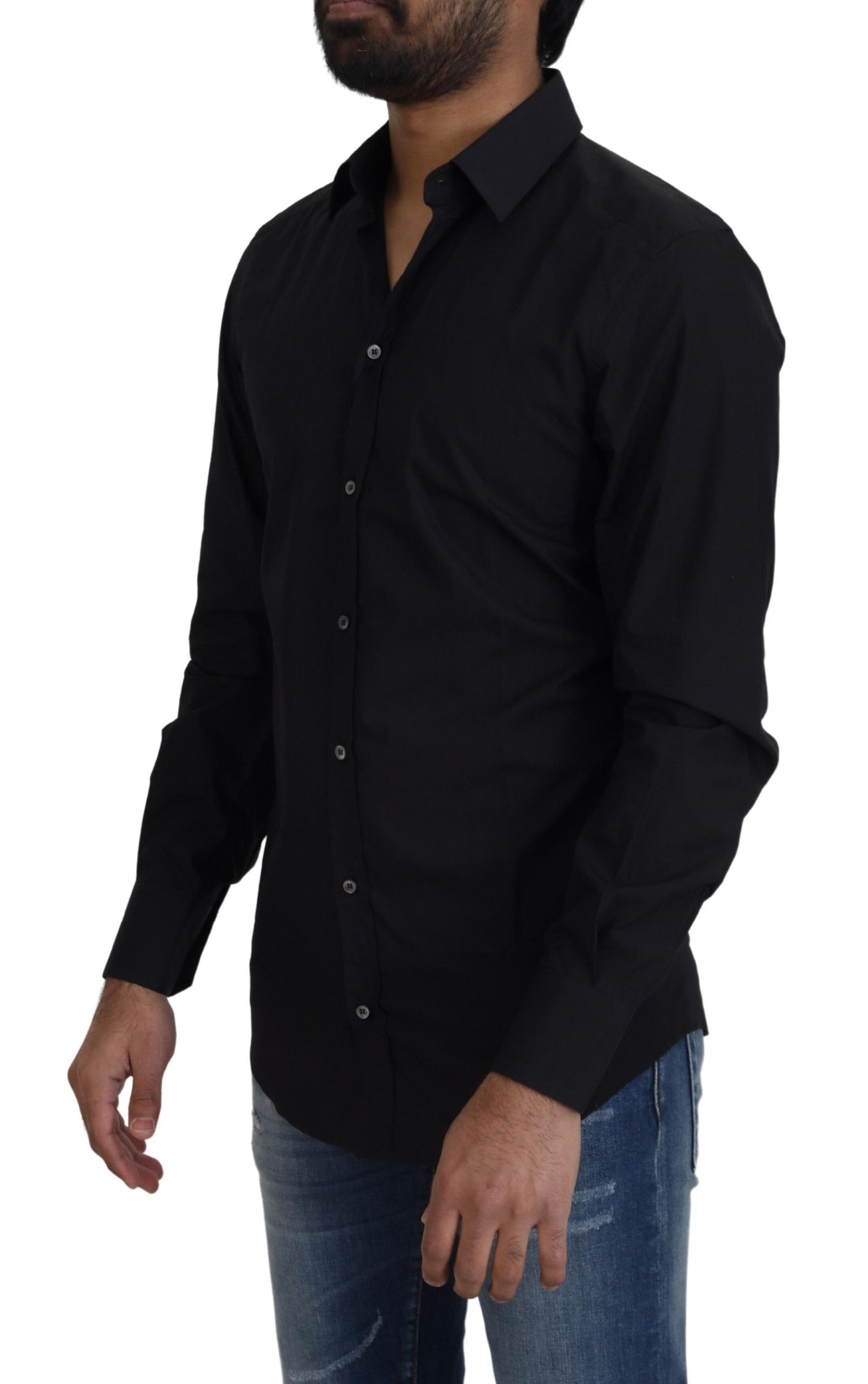 Dolce & Gabbana Camisa de vestir elegante de algodón negra de corte slim