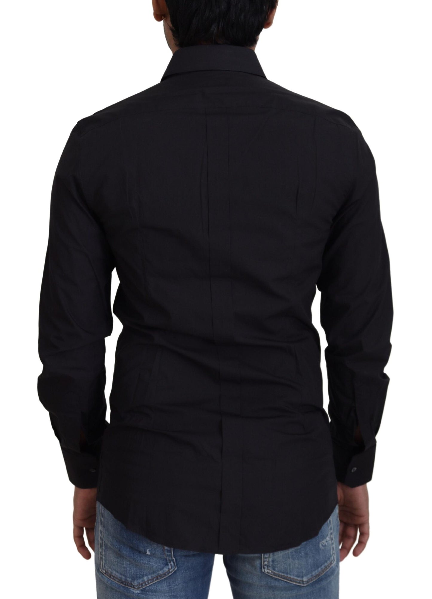 Dolce & Gabbana Camisa de vestir elegante de algodón negra de corte slim