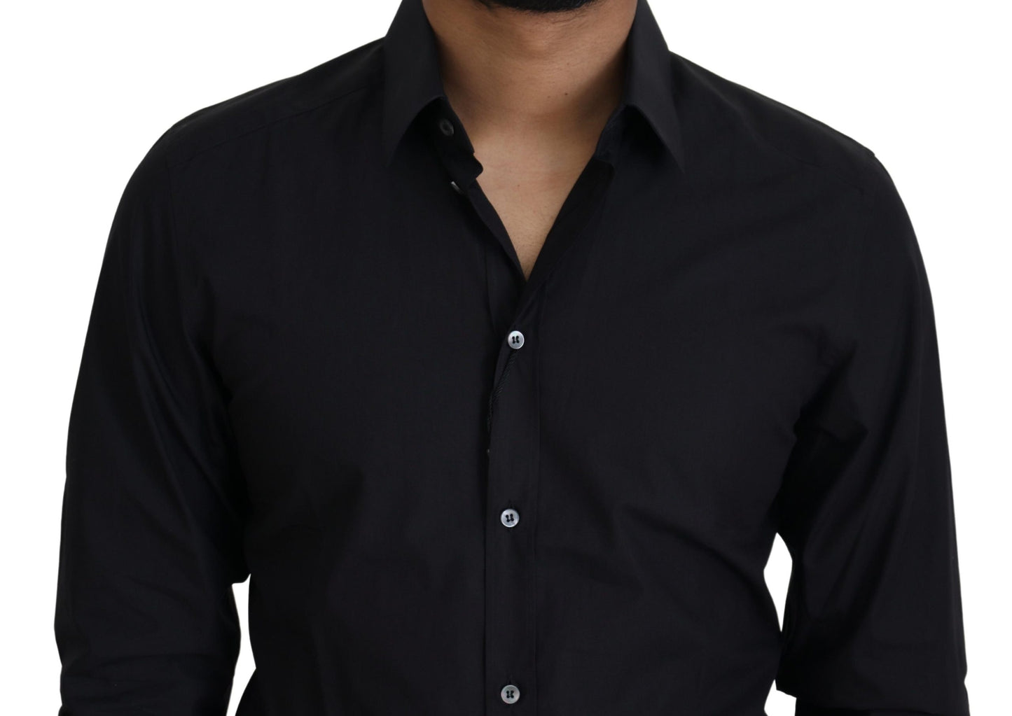 Dolce & Gabbana Camisa de vestir elegante de algodón negra de corte slim