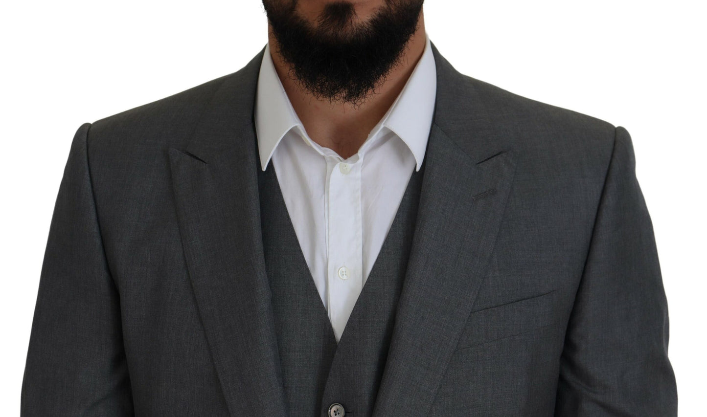 Dolce & Gabbana Elegante traje de tres piezas de corte slim plateado Martini