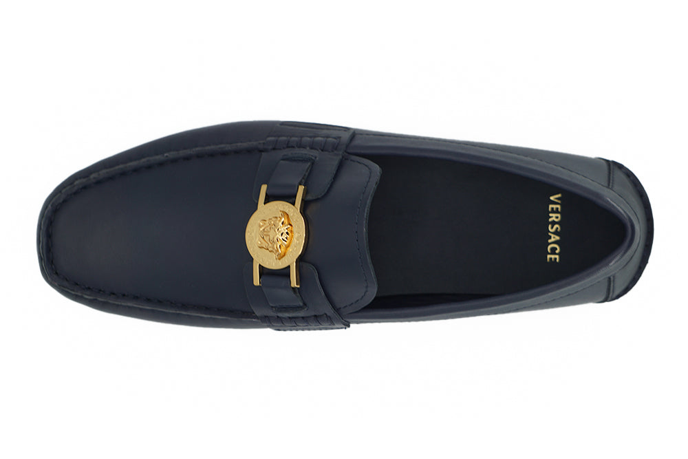 Versace Elegant Navy Blue Calf Leather Loafers – EU39/US6 par Versace | Disponible sur Sandy Store ByNet