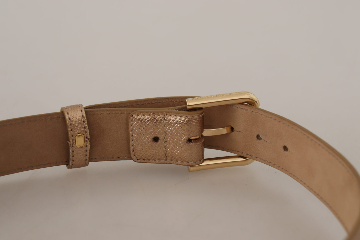 Dolce & Gabbana Cinturón elegante de piel dorado rosa con hebilla con logotipo
