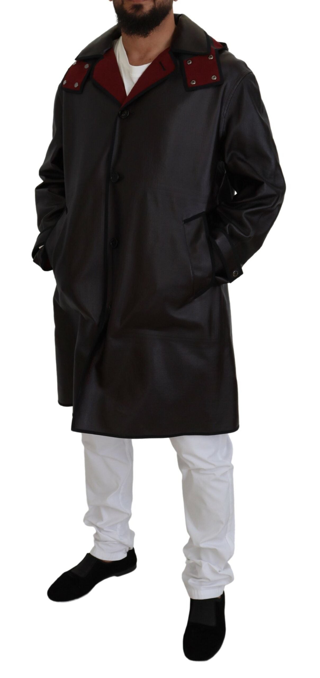 Dolce & Gabbana Elegante parka con capucha en negro y burdeos