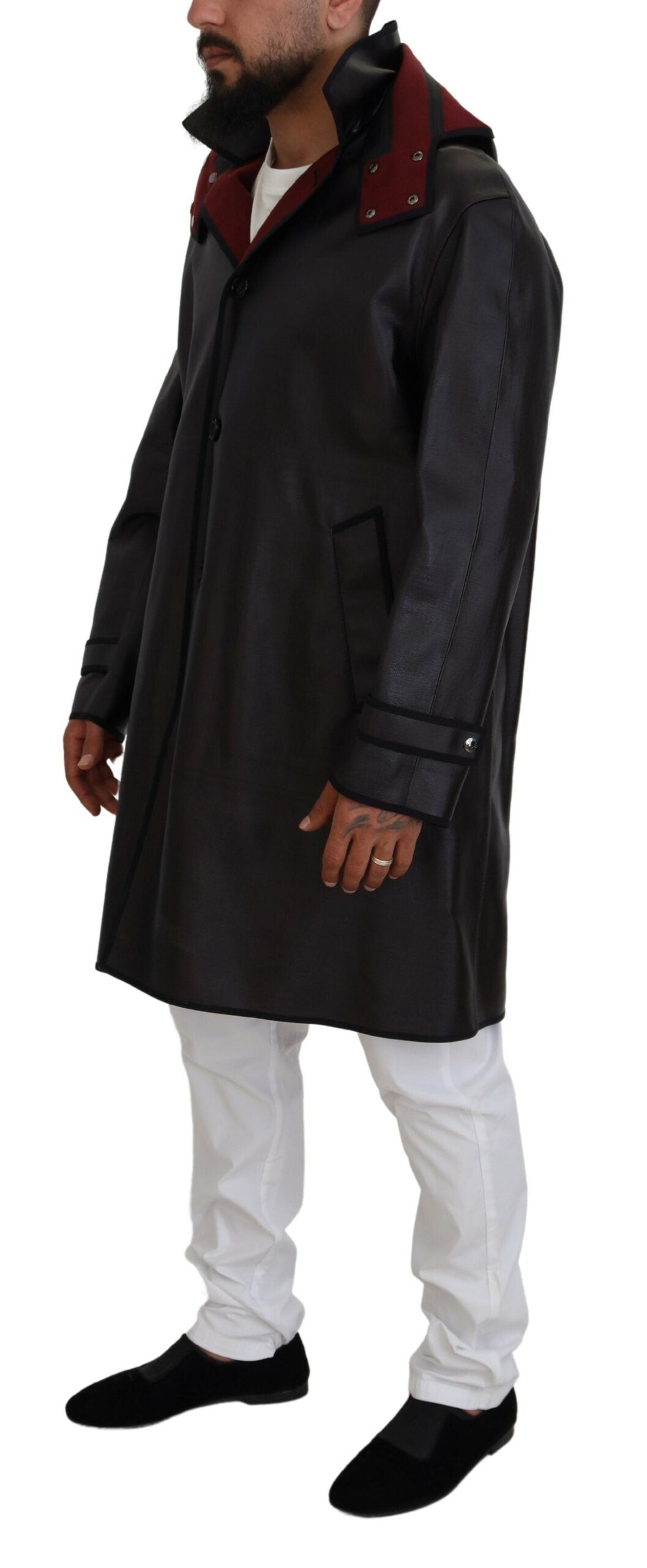 Dolce & Gabbana Elegante parka con capucha en negro y burdeos