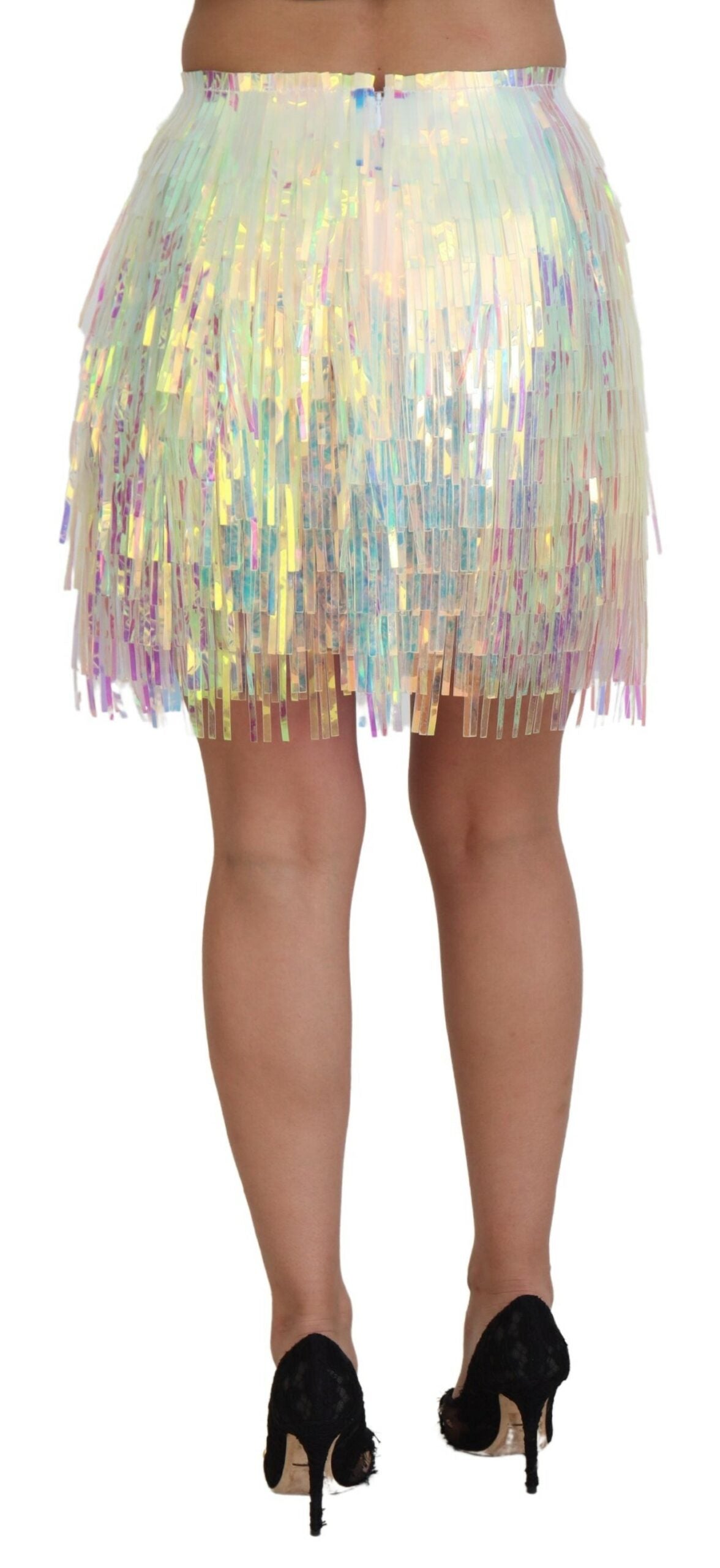 Dolce & Gabbana Minifalda con flecos iridiscentes y cintura media
