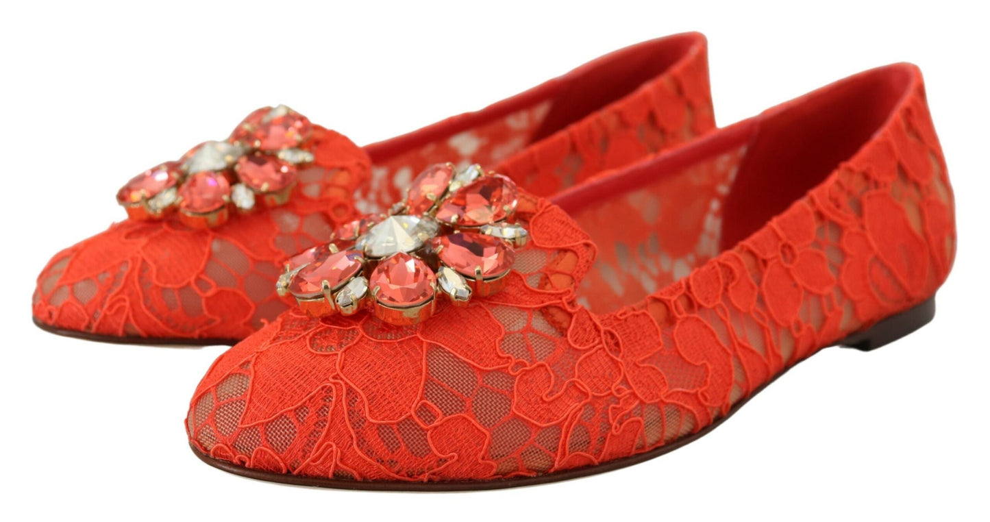 Dolce & Gabbana Zapatos planos Vally elegantes de encaje en rojo coral
