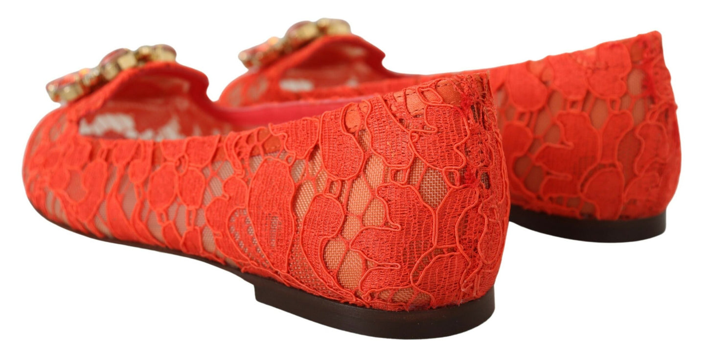 Dolce & Gabbana Zapatos planos Vally elegantes de encaje en rojo coral