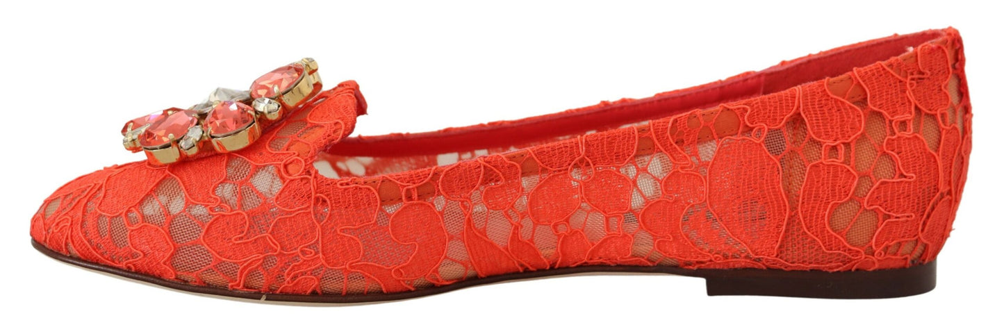 Dolce & Gabbana Zapatos planos Vally elegantes de encaje en rojo coral