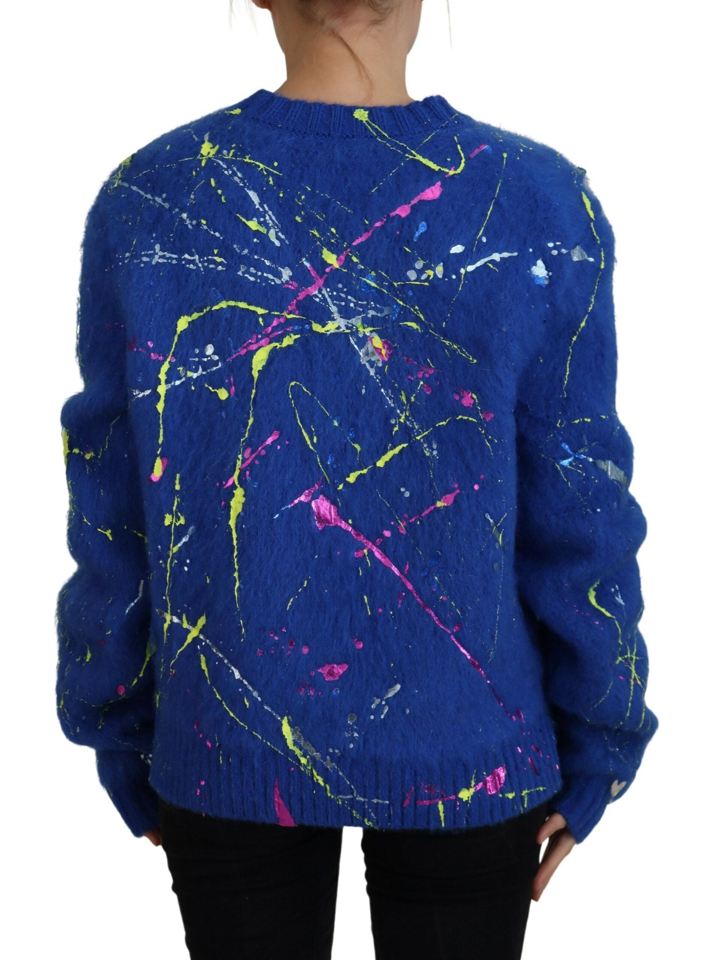 Dolce & Gabbana Blue Color Splash Mohair Cardigan Sweater