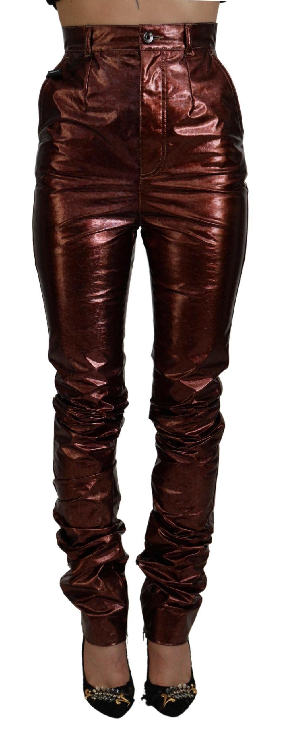 Dolce & Gabbana Vaqueros pitillo de cintura alta en bronce metalizado