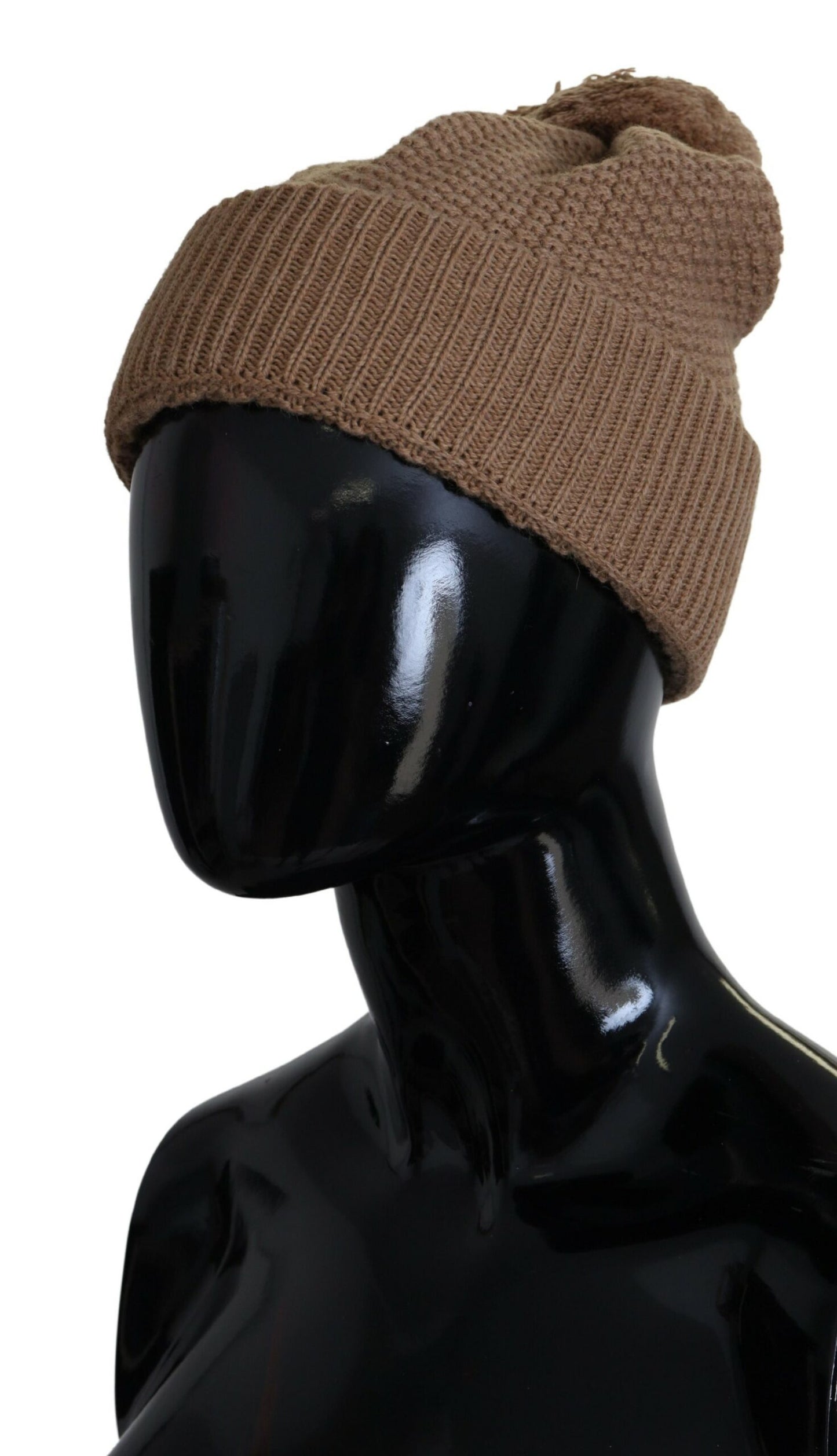 Dolce & Gabbana Gorro elegante de punto color camel con detalle de piel