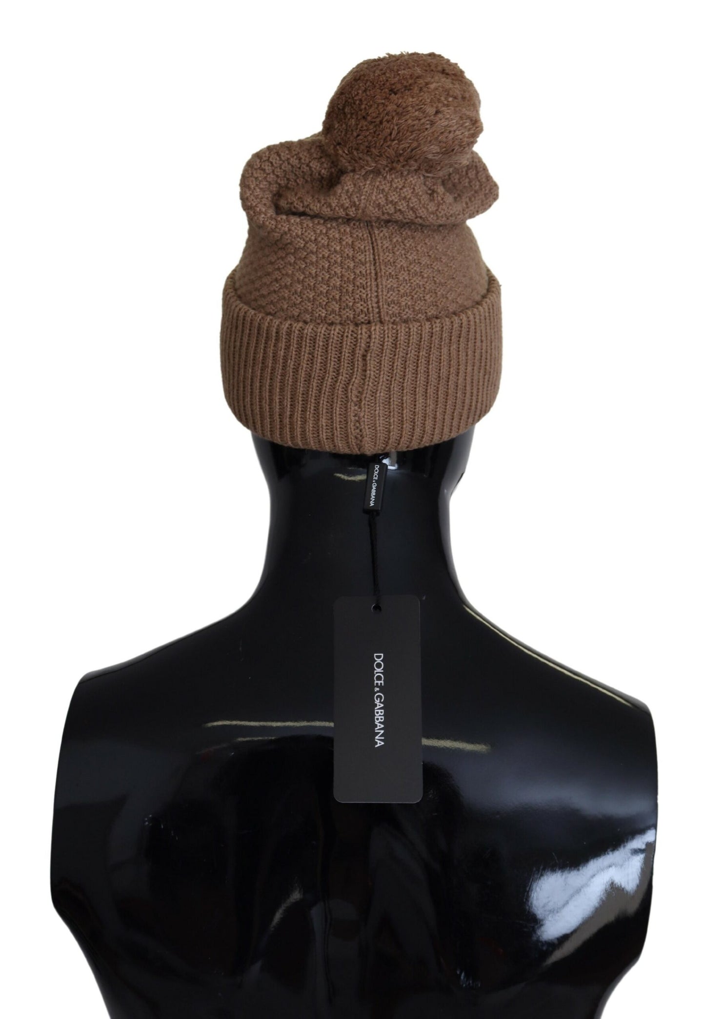 Dolce & Gabbana Gorro elegante de punto color camel con detalle de piel