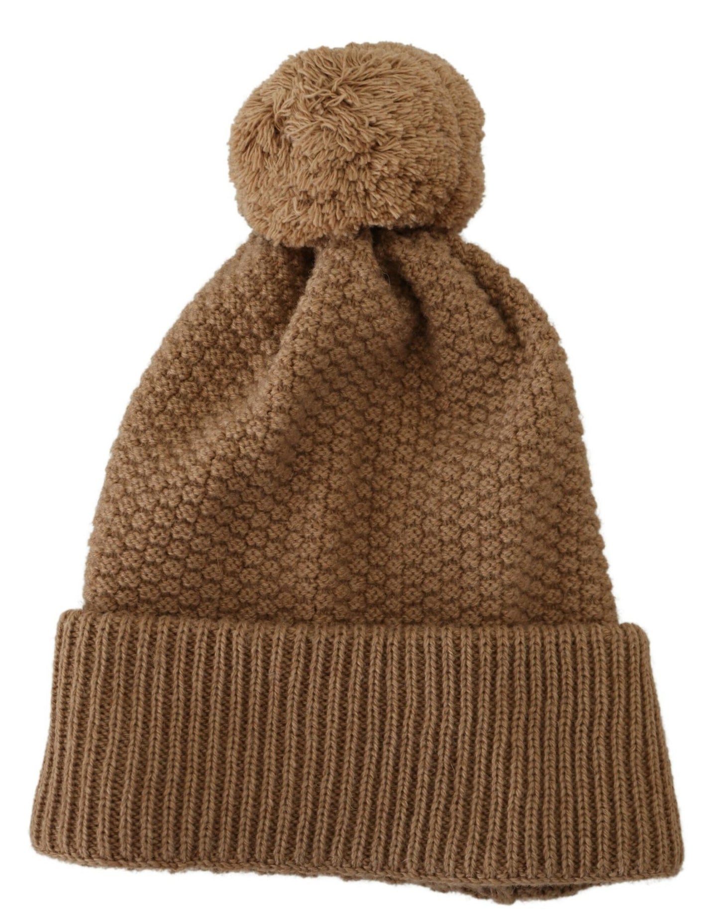 Dolce & Gabbana Gorro elegante de punto color camel con detalle de piel