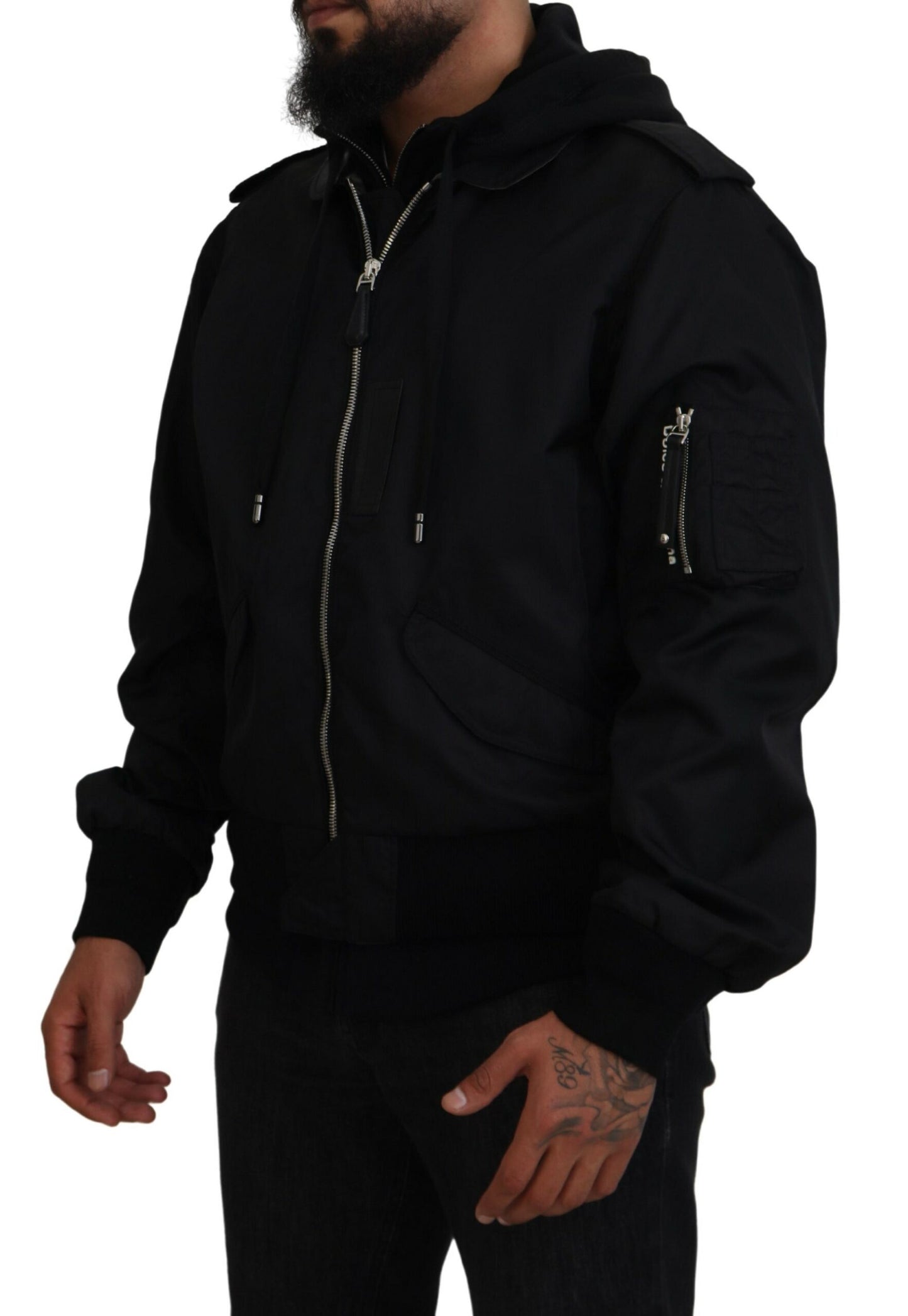 Dolce & Gabbana elegante chaqueta bomber con capucha negra