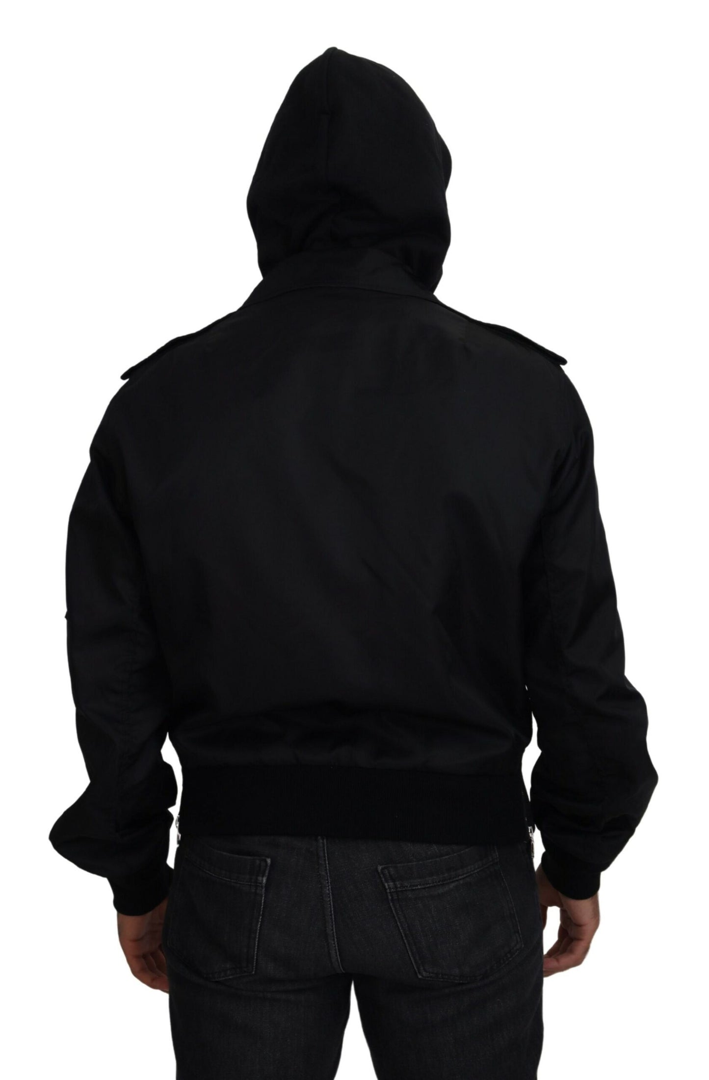 Dolce & Gabbana elegante chaqueta bomber con capucha negra