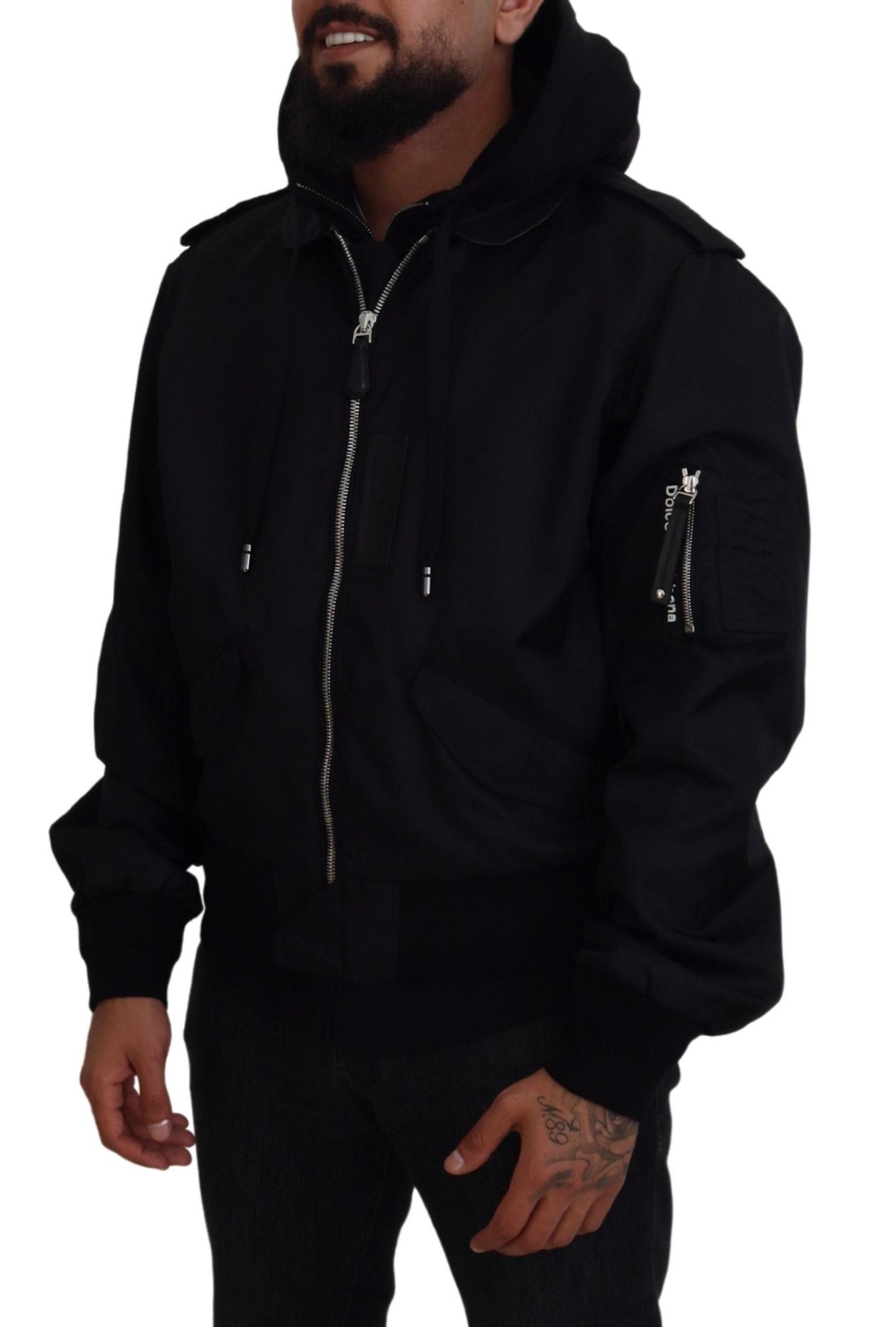 Dolce & Gabbana elegante chaqueta bomber con capucha negra