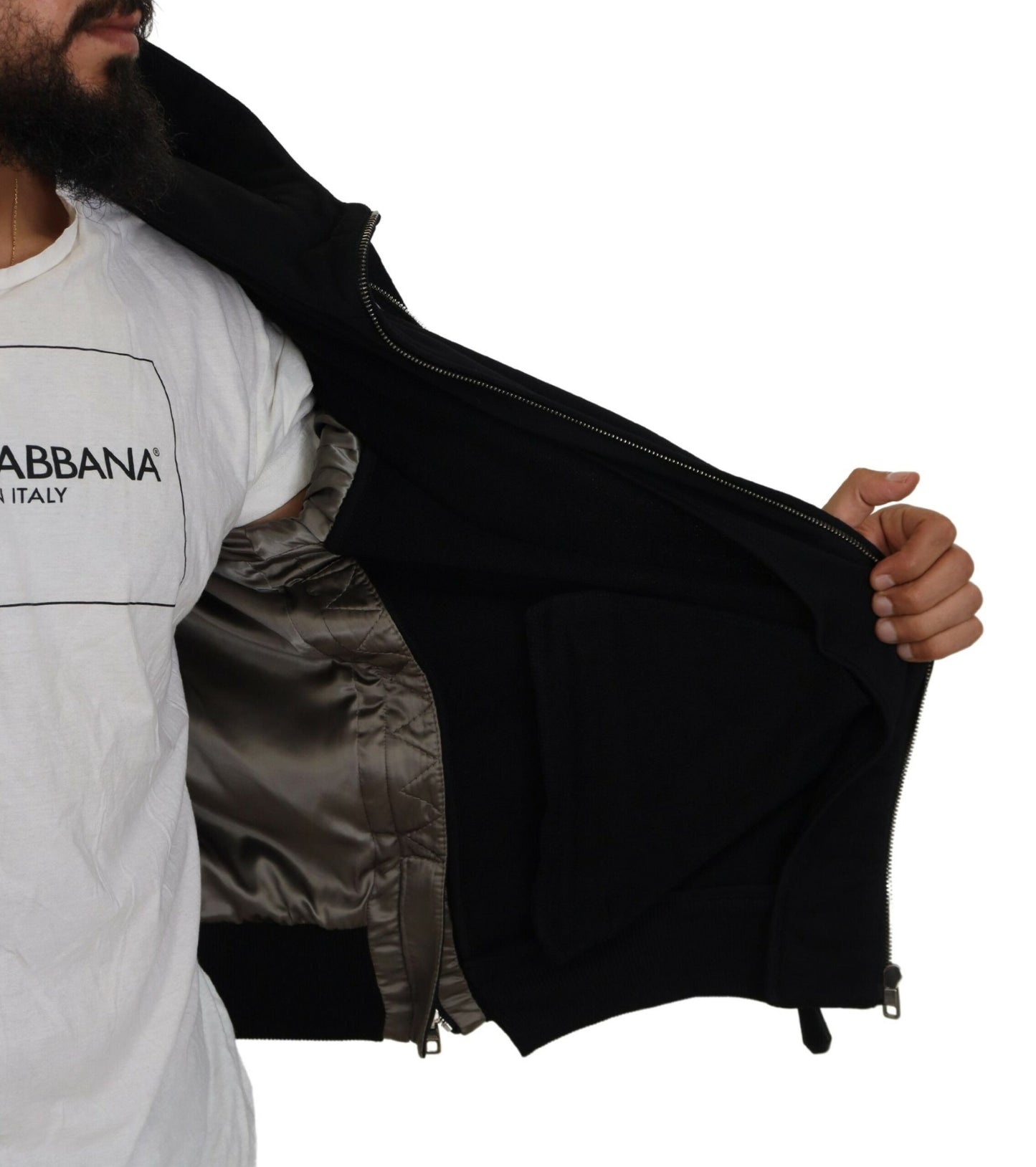 Dolce & Gabbana elegante chaqueta bomber con capucha negra