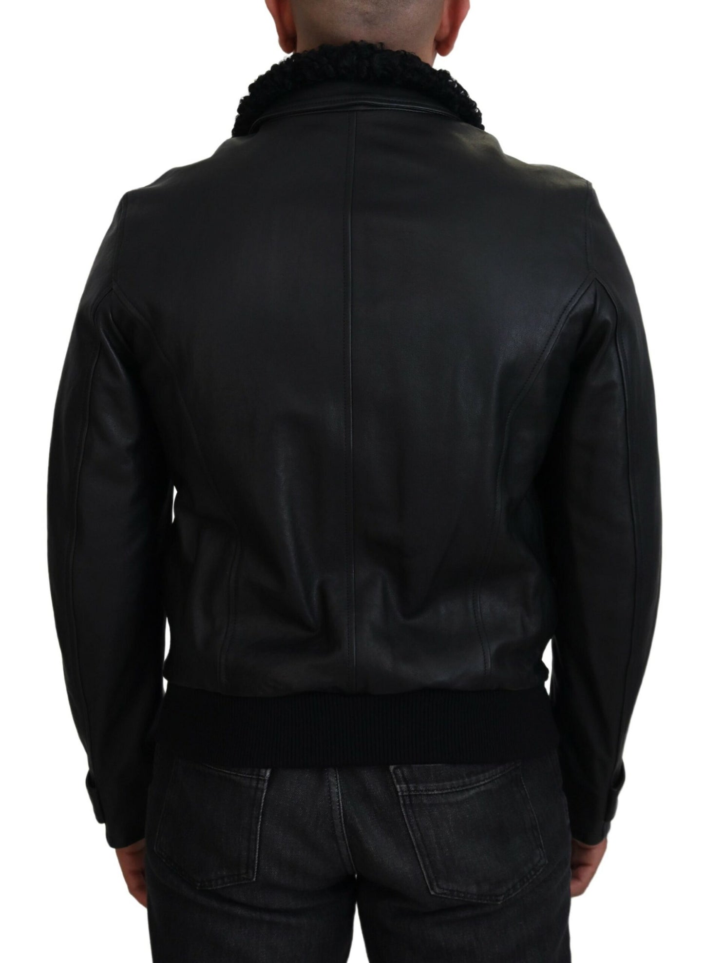 Dolce & Gabbana Chaqueta elegante de cuero negro con forro de seda