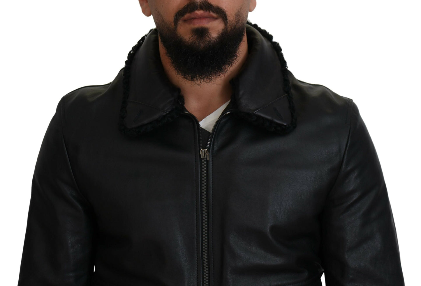 Dolce & Gabbana Chaqueta elegante de cuero negro con forro de seda