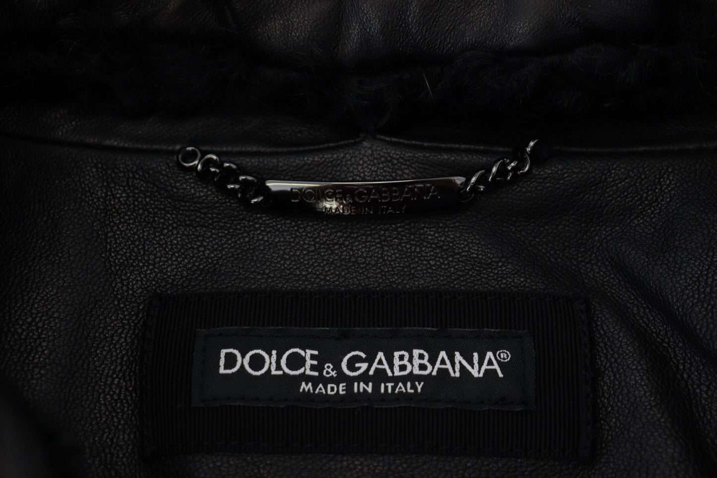 Dolce & Gabbana Chaqueta elegante de cuero negro con forro de seda