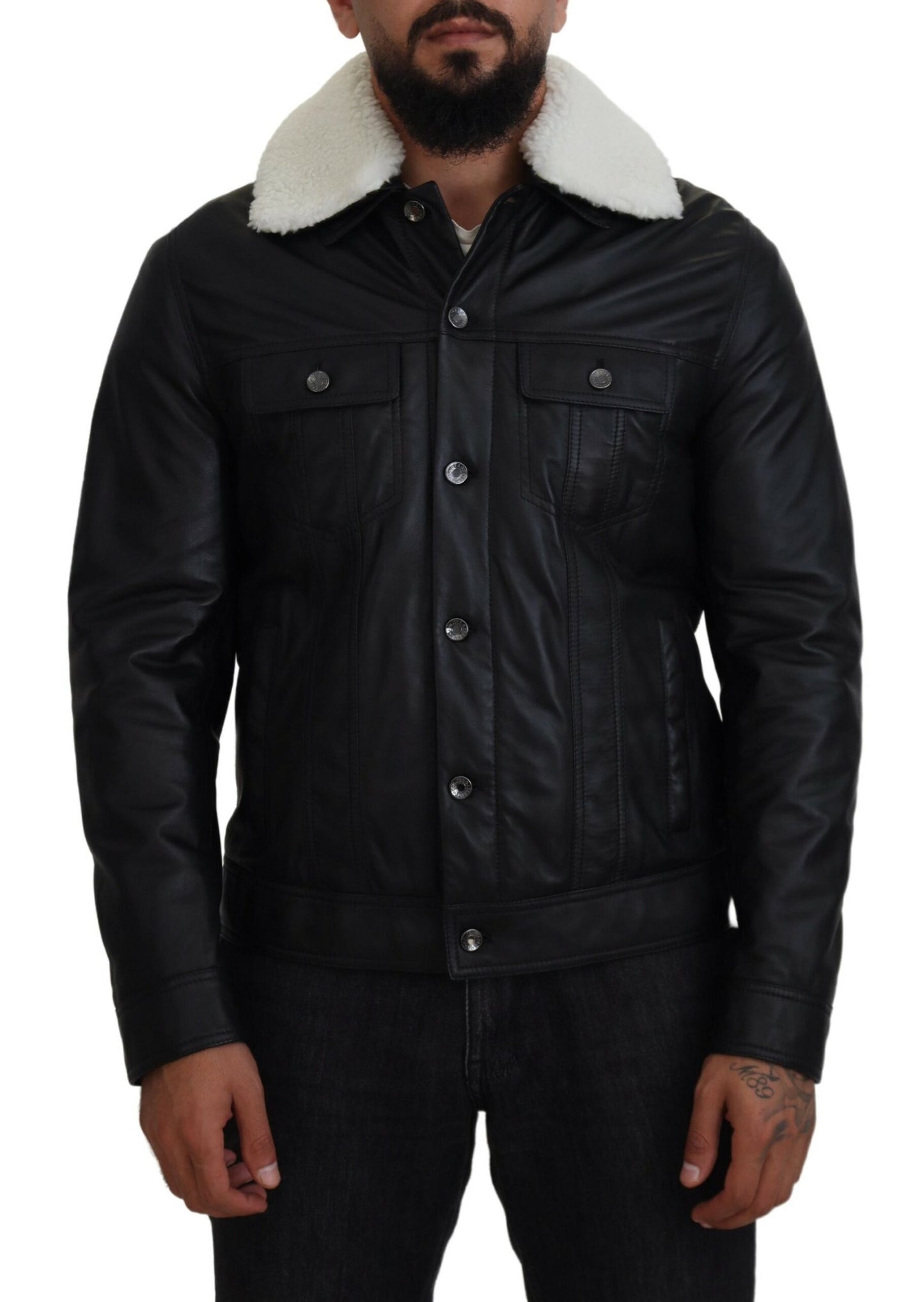 Dolce & Gabbana Elegante chaqueta bomber de cuero negra