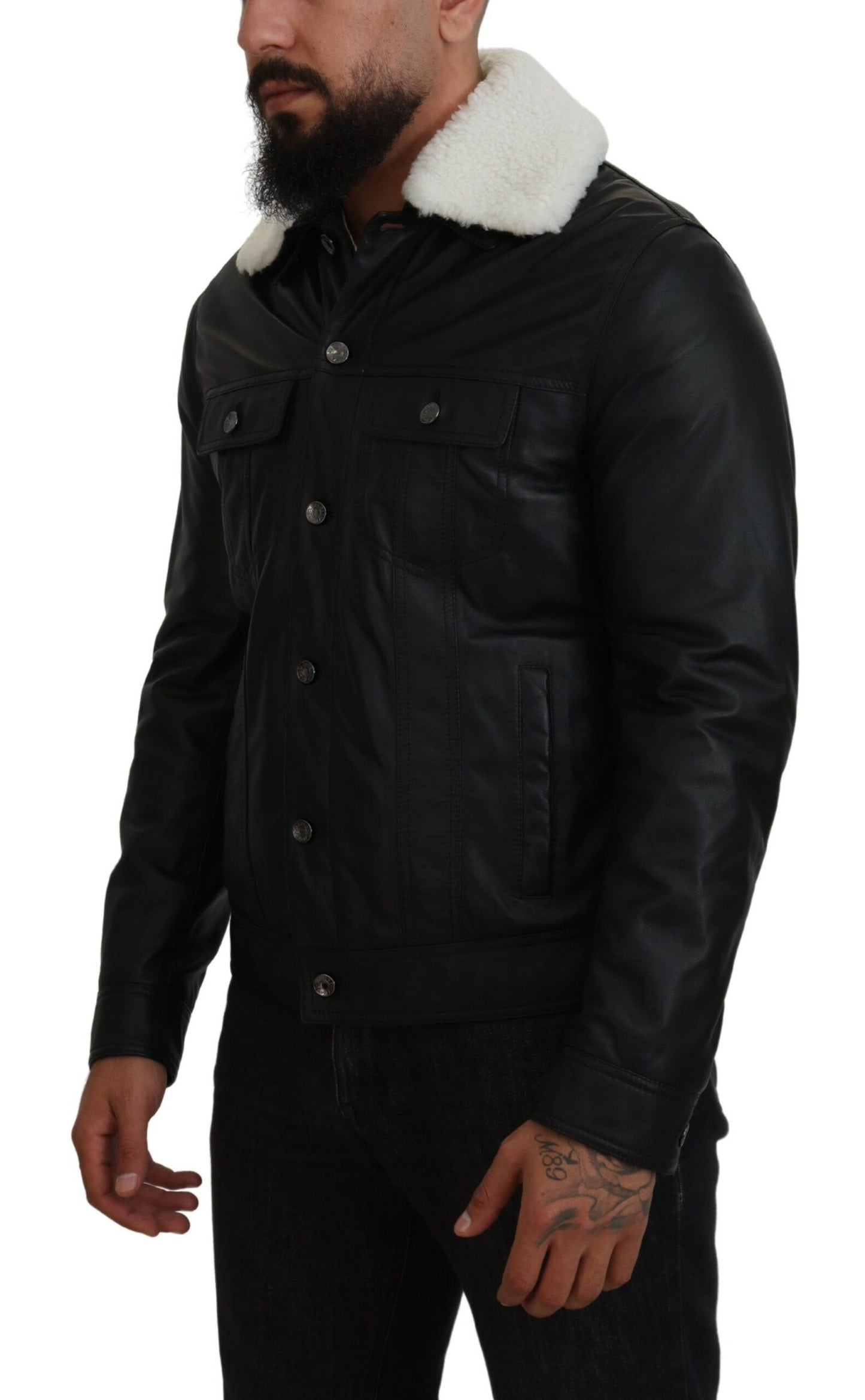 Dolce & Gabbana Elegante chaqueta bomber de cuero negra