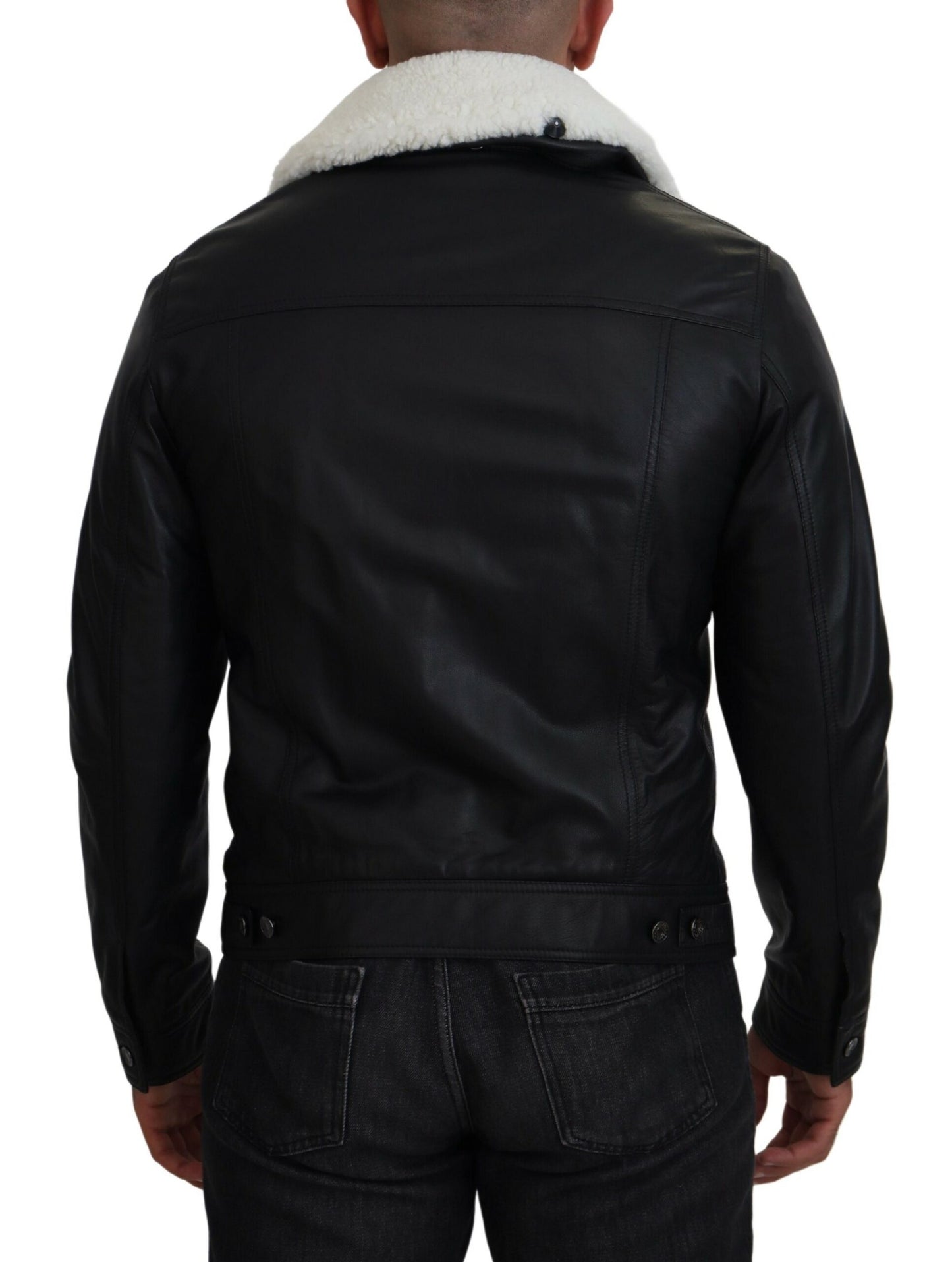 Dolce & Gabbana Elegante chaqueta bomber de cuero negra
