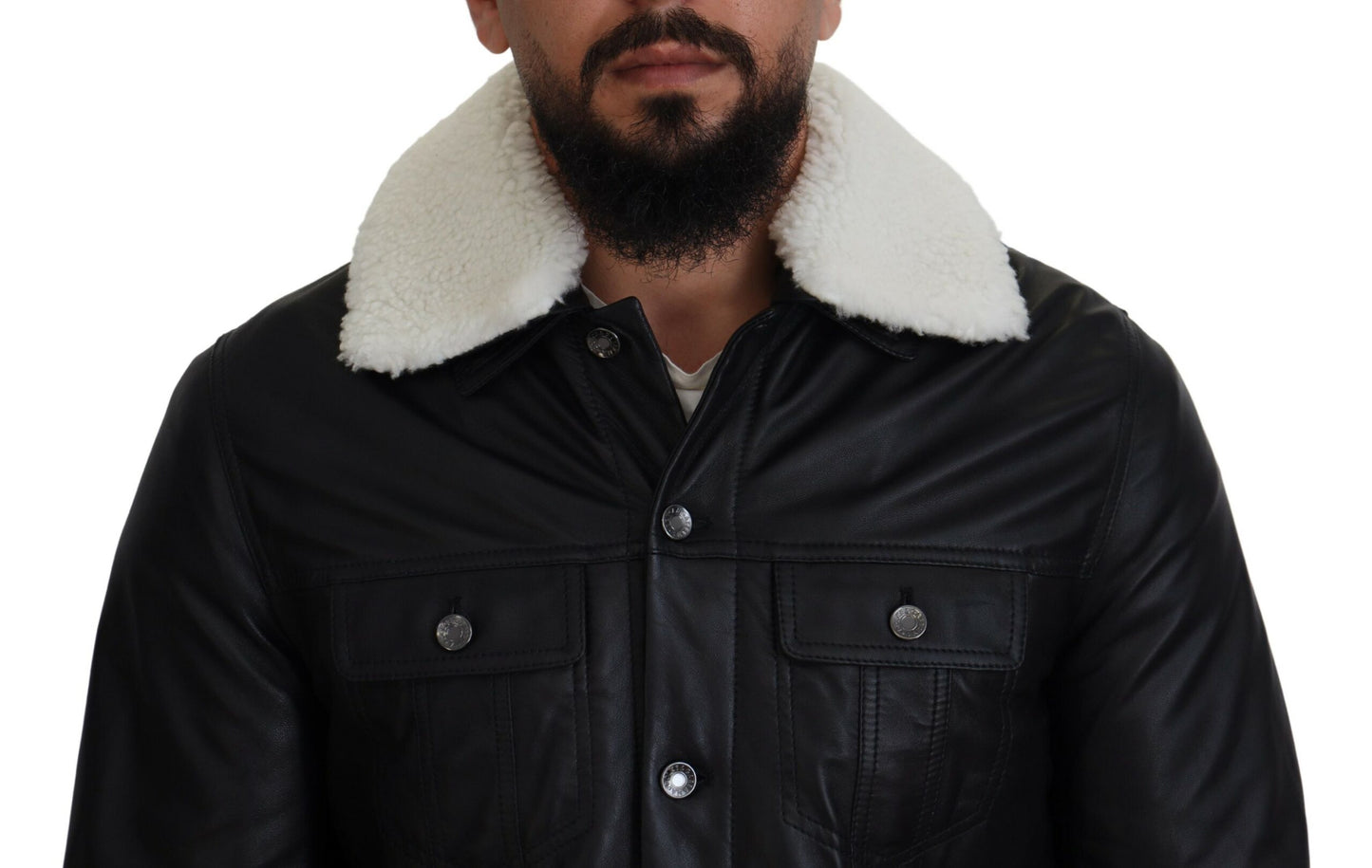 Dolce & Gabbana Elegante chaqueta bomber de cuero negra