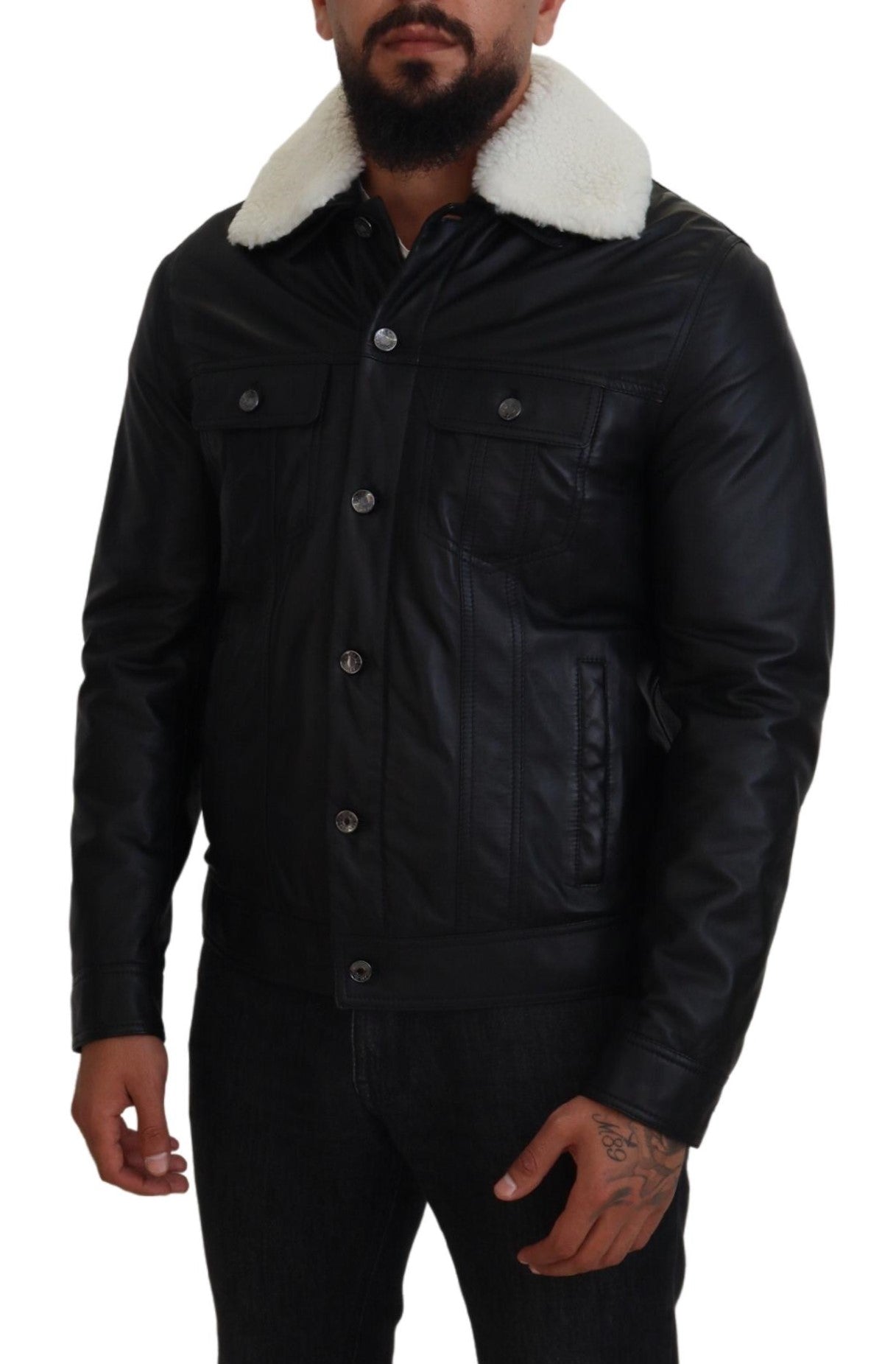 Dolce & Gabbana Elegante chaqueta bomber de cuero negra
