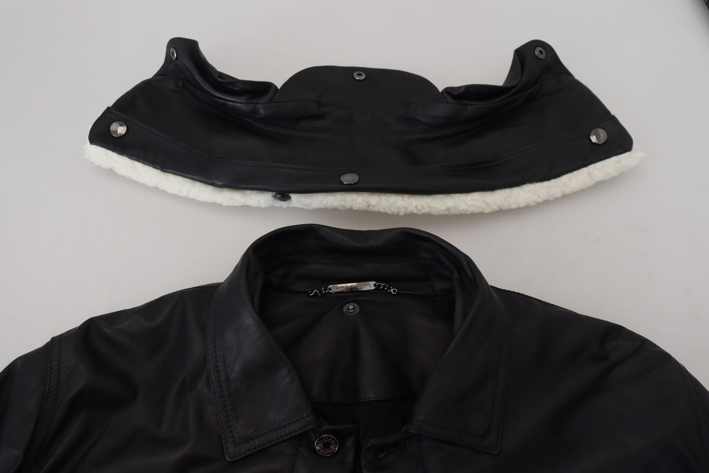 Dolce & Gabbana Elegante chaqueta bomber de cuero negra