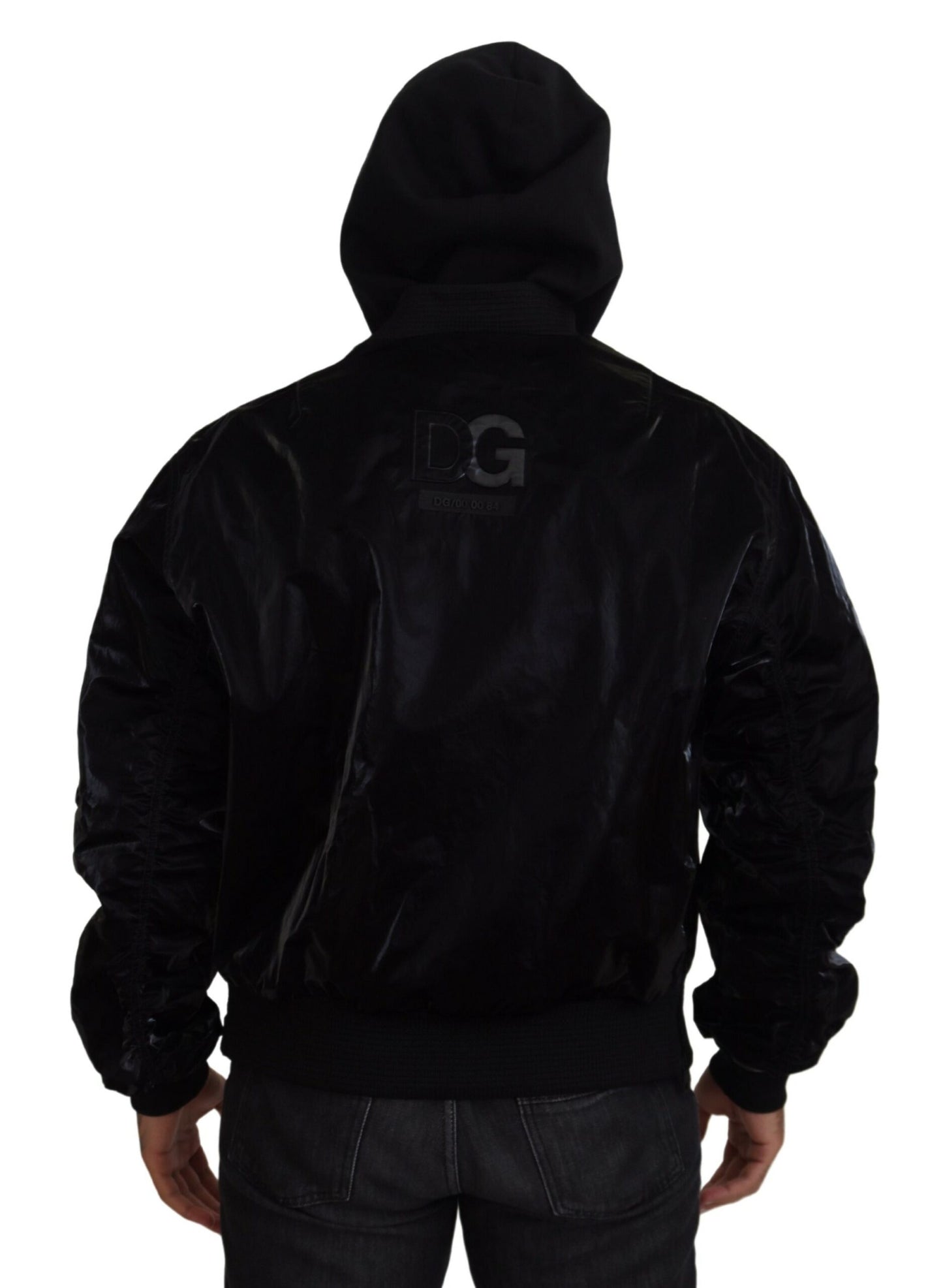 Dolce & Gabbana Elegante chaqueta bomber negra con capucha