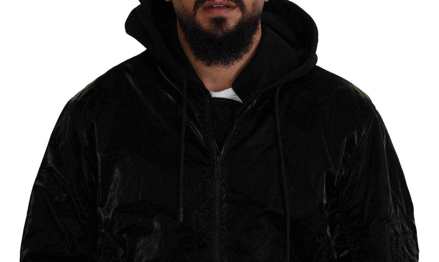 Dolce & Gabbana Elegante chaqueta bomber negra con capucha