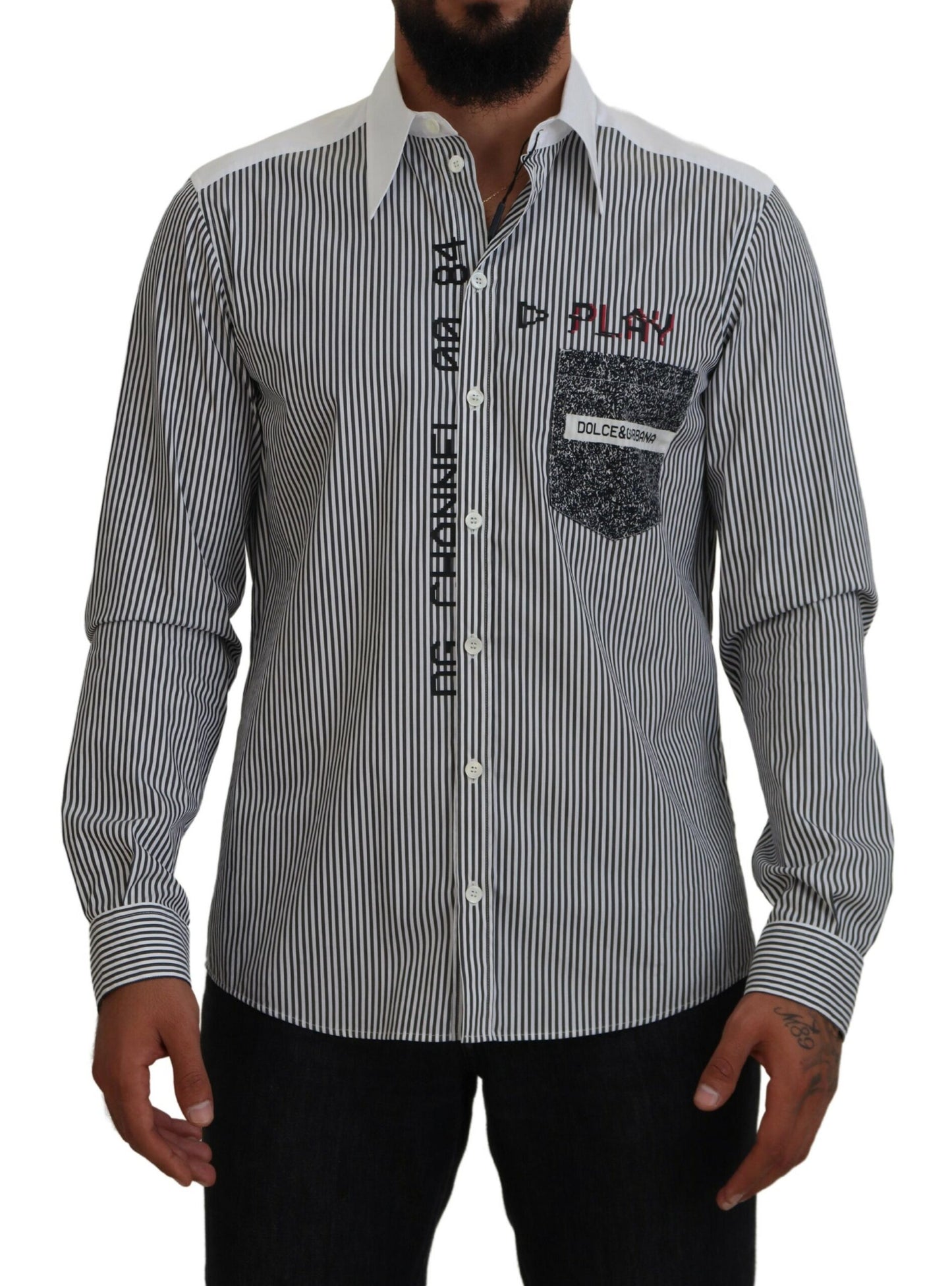 Dolce & Gabbana Camisa clásica con botones a rayas en blanco y negro