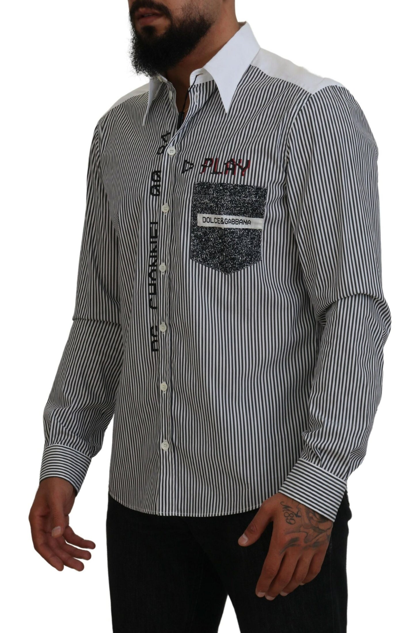 Dolce & Gabbana Camisa clásica con botones a rayas en blanco y negro