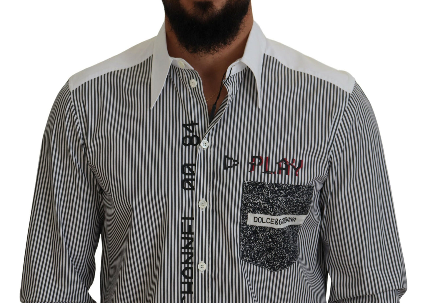 Dolce & Gabbana Camisa clásica con botones a rayas en blanco y negro