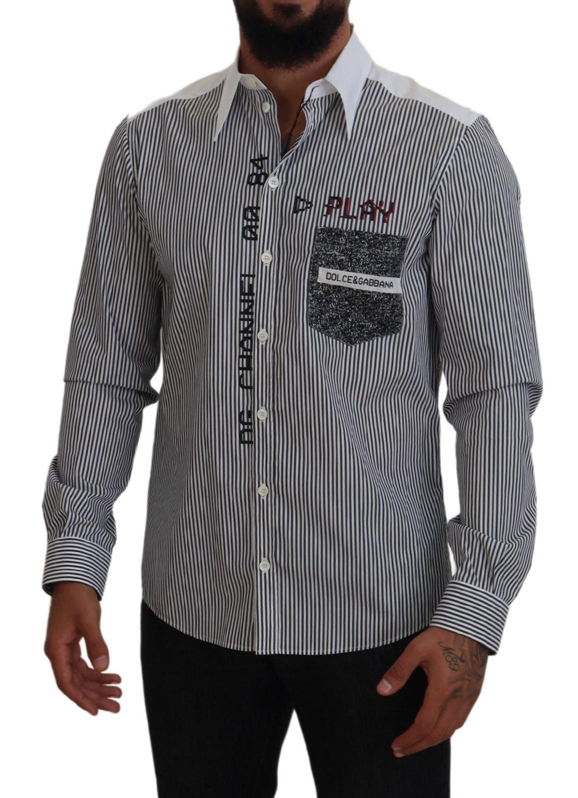 Dolce & Gabbana Camisa clásica con botones a rayas en blanco y negro