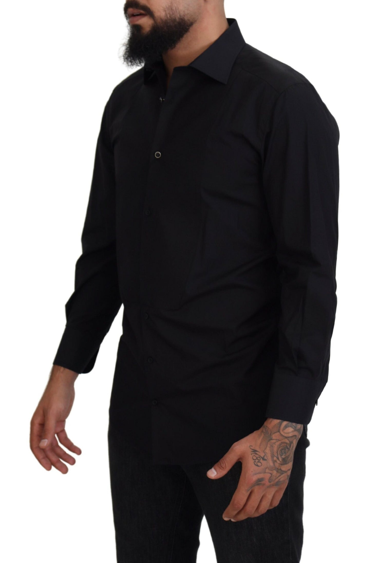 Dolce & Gabbana Elegante camisa formal negra de manga larga