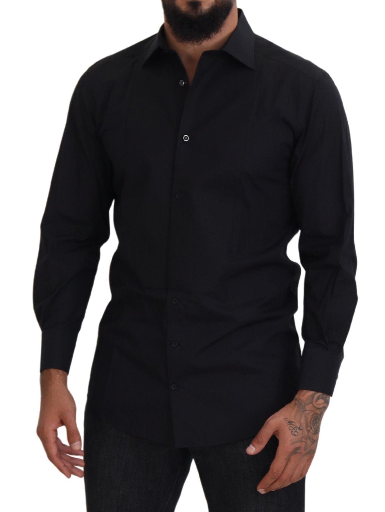 Dolce & Gabbana Elegante camisa formal negra de manga larga