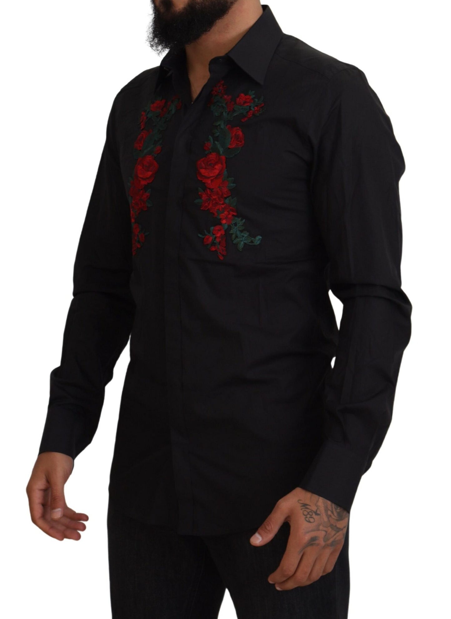 Dolce & Gabbana Camisa Elegante De Algodón Con Bordado Floral