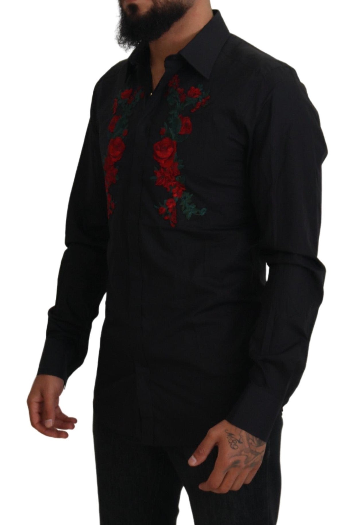 Dolce & Gabbana Camisa Elegante De Algodón Con Bordado Floral