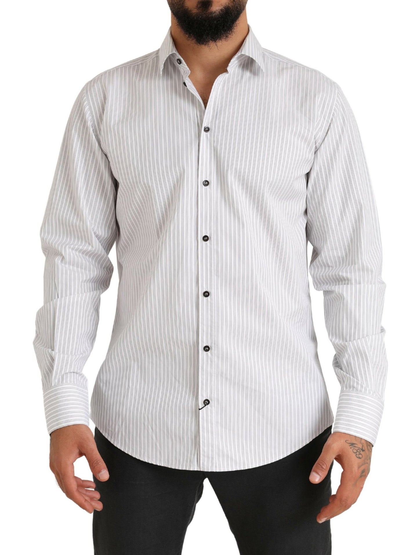 Dolce & Gabbana Elegante camisa de vestir de algodón a rayas blancas