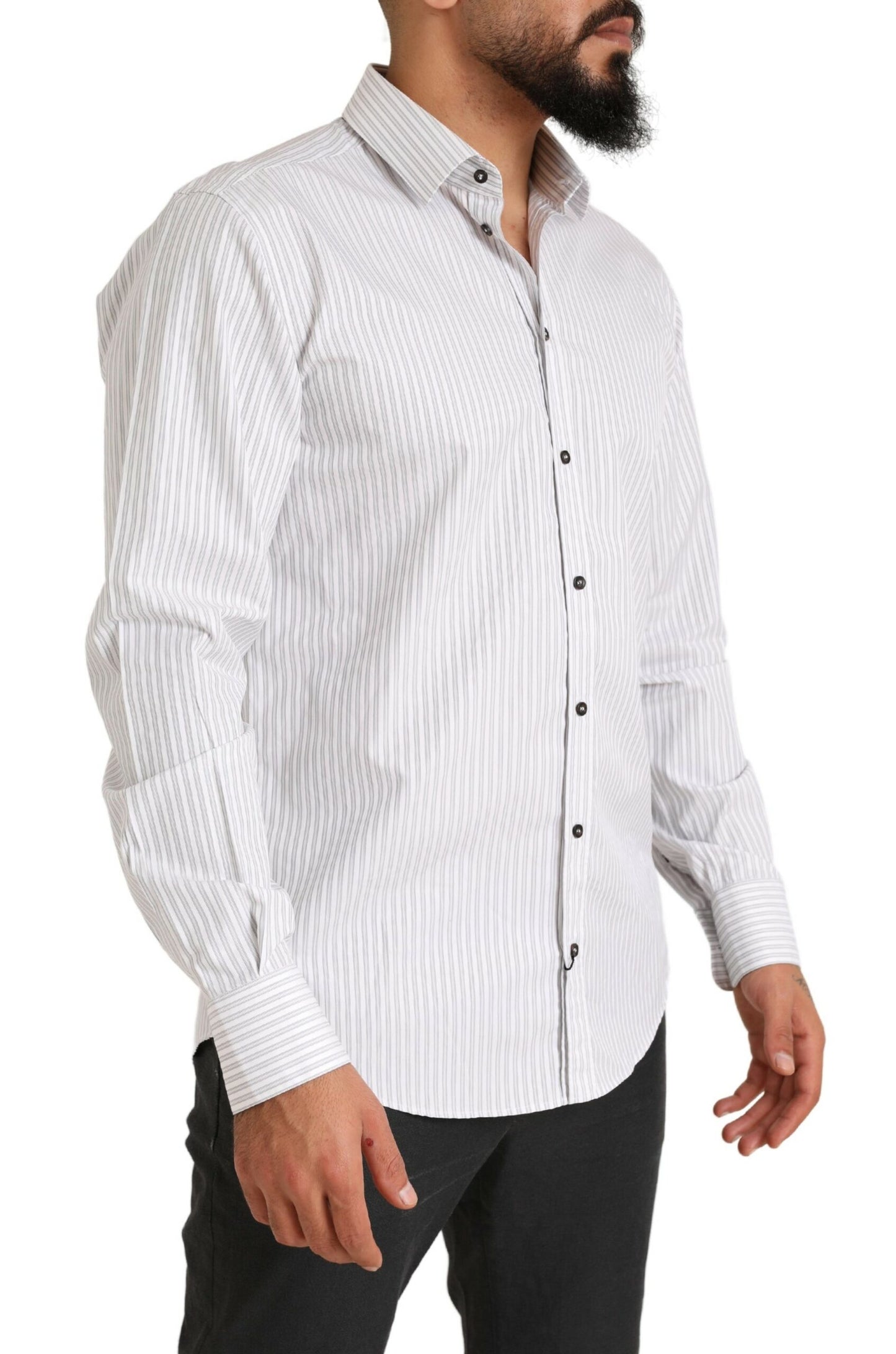 Dolce & Gabbana Elegante camisa de vestir de algodón a rayas blancas