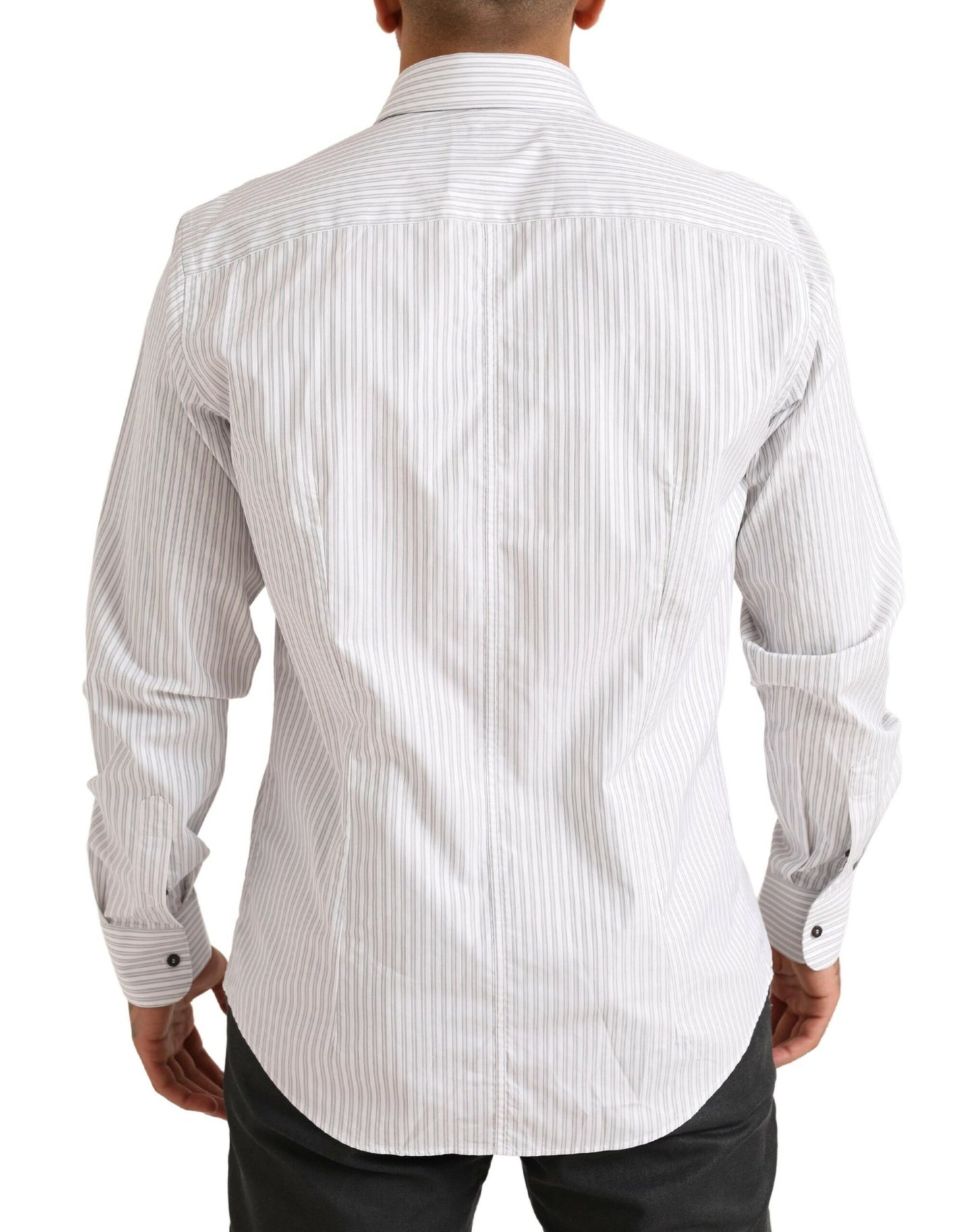 Dolce & Gabbana Elegante camisa de vestir de algodón a rayas blancas
